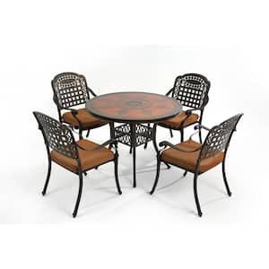 Landon 5-Piece Aluminum Outdoor Dining Set with Taupe Cushion, 4 Piece Chairs, 1Table