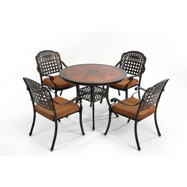 Mondawe Landon 5-Piece Aluminum Outdoor Dining Set with Taupe Cushion, 4 Piece Chairs, 1Table