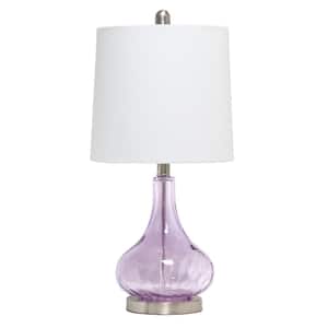 23.25 in. Purple Colored Dimpled Glass Endtable Bedside Table Desk Lamp with White Fabric Tapered Drum Shade