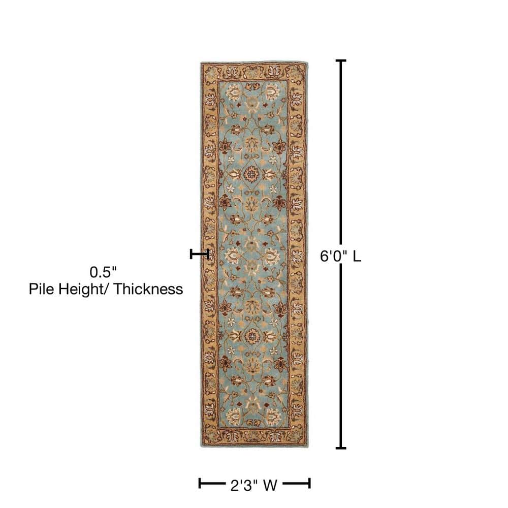 Hand-Tufted Green Wool Runner Rug with Gold Accents, 2'3" x 6'