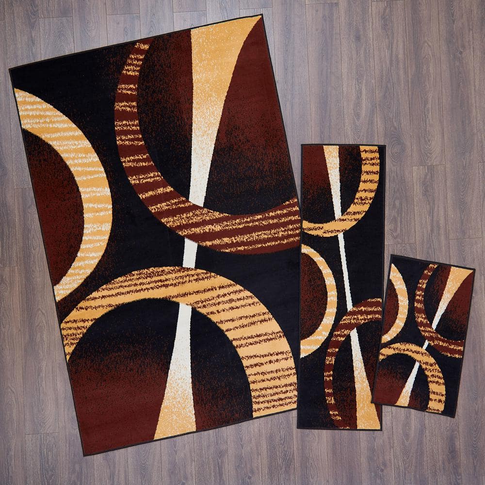 UPC 769924335956 product image for Ariana Black/Brown 5 ft. x 7 ft. 3-Piece Indoor Area Rug Set | upcitemdb.com