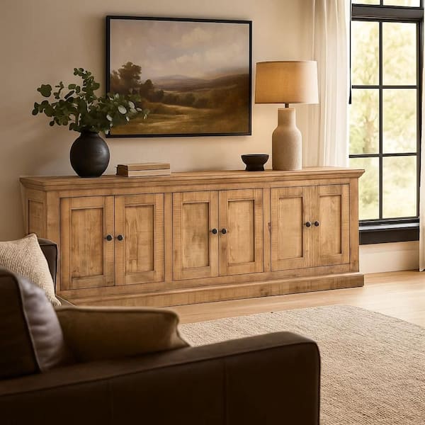 Miy Natural Brown Wood 106 in. Sideboard Buffet Cabinet with Shelves