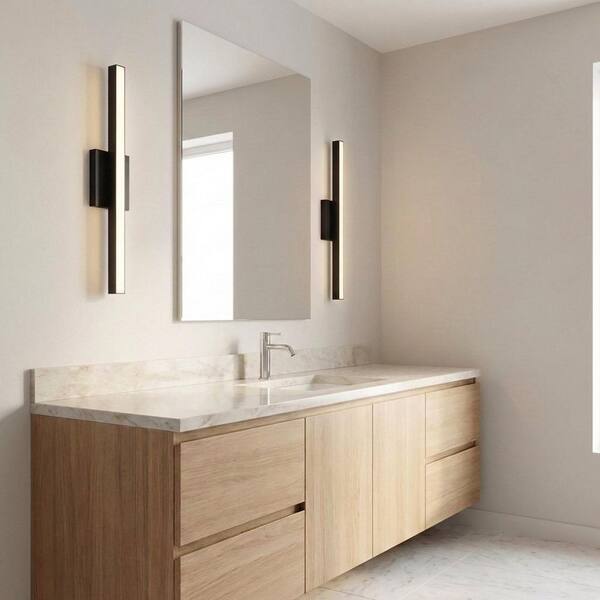 Marque 24 in. W x 4.5 in. H Midnight Black Modern LED Dimmable Bathroom Vanity Light with White Acrylic Shade