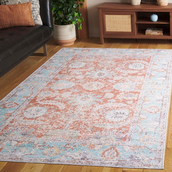 Arizona 8 ft. x 10 ft. Turquoise/Rust Machine Washable Distressed Medallion Floral Area Rug