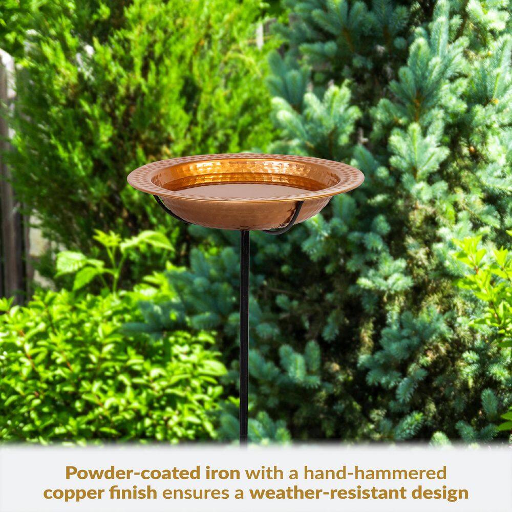 Copper Finish Hammered Metal Outdoor Bird Bath with Stake