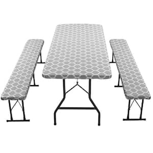 Waterproof Patio Furniture Cover Rectangle Tablecloth Elastic Table Cover for 6 ft. Picnic Table, Gray Pattern 30x72 in.
