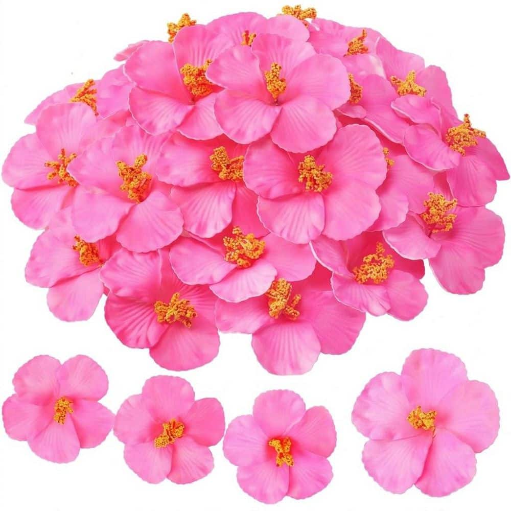 1.57 in. Artificial Pink Hibiscus Flowers Indoor Outdoor Tropical