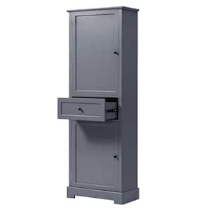 22.2 in. W x 11.8 in. D x 65.1 in. H Gray Linen Cabinet with 2-Doors and Drawer for Bathroom