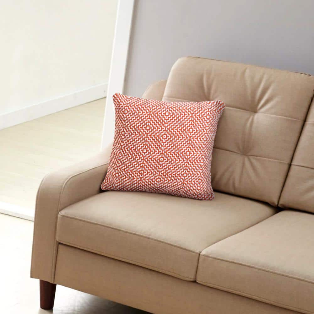 Modern Bohemian Coastal 20" Square Orange and White Cotton Throw Pillow