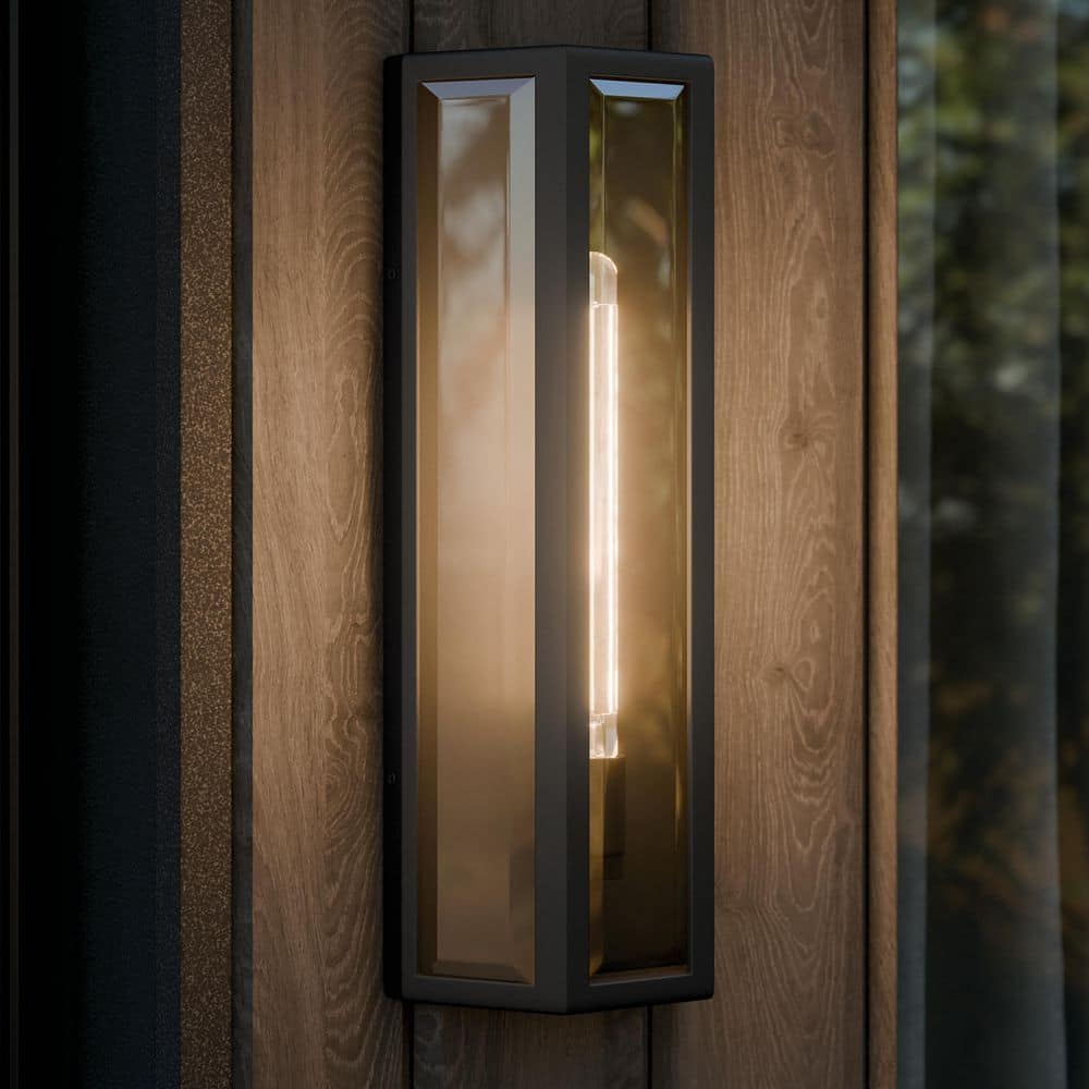 Berens 20 in. 1-Light Outdoor Wall Light with Clear Glass in Textured Black price history on PriceWatchPro