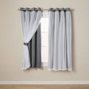 Talia Black Pearl Solid Lined Room Darkening Grommet Top Curtain, 52 in. W x 63 in. L (Set of 2)