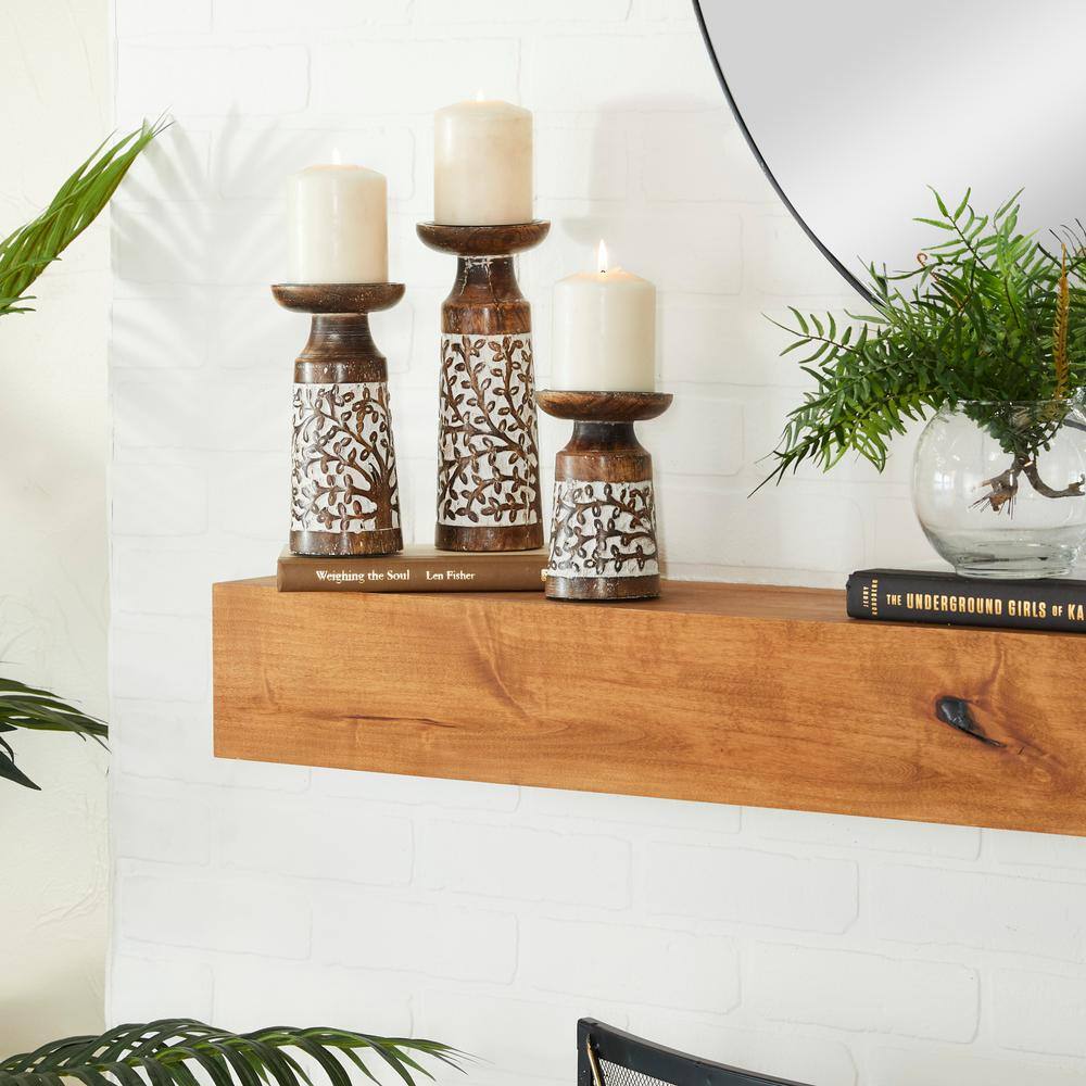 Winter Whisper Mango Wood 3-Piece Candlestick Set