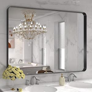 48 in. W x 32 in. H Rectangular Aluminum Framed Wall Bathroom Vanity Mirror in Black