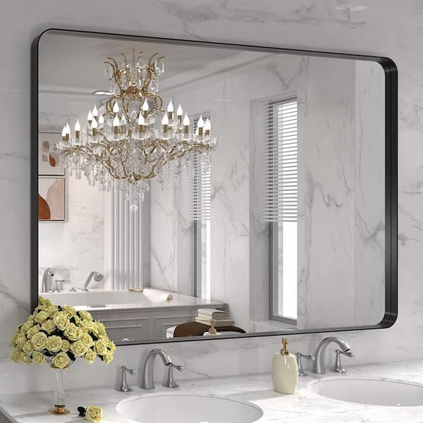 TOOLKISS 48 in. W x 32 in. H Rectangular Aluminum Framed Wall Bathroom Vanity Mirror in Black