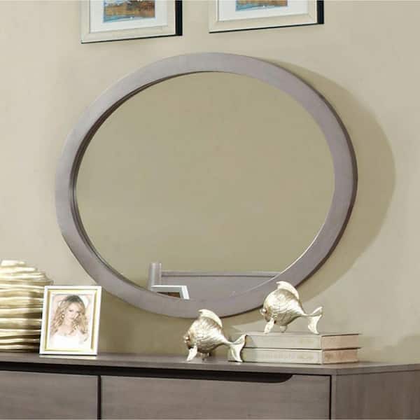 Benjara 1.13 in. x 30 in. Oval Wooden Frame Gray Wall Mirror