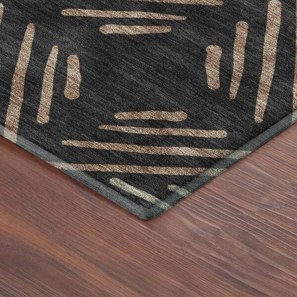 Mayfield Premium Machine Washable Abstract AMF2413 Black 10 ft. x 14 ft. Area Rug