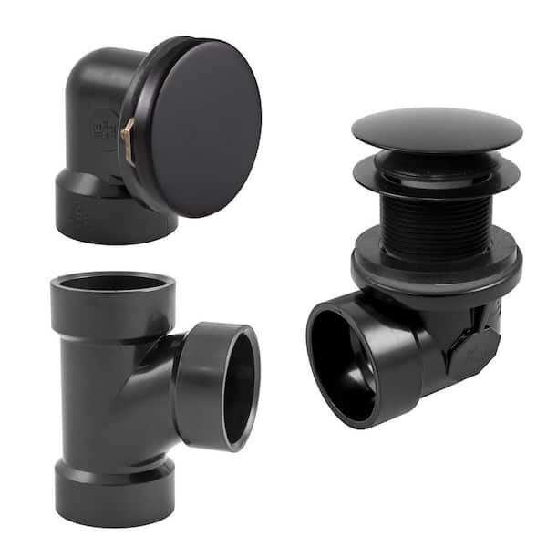 Illusionary No-Hole Sch. 40 ABS Plumbers Pack with Tip-Toe Bath Drain, Matte Black