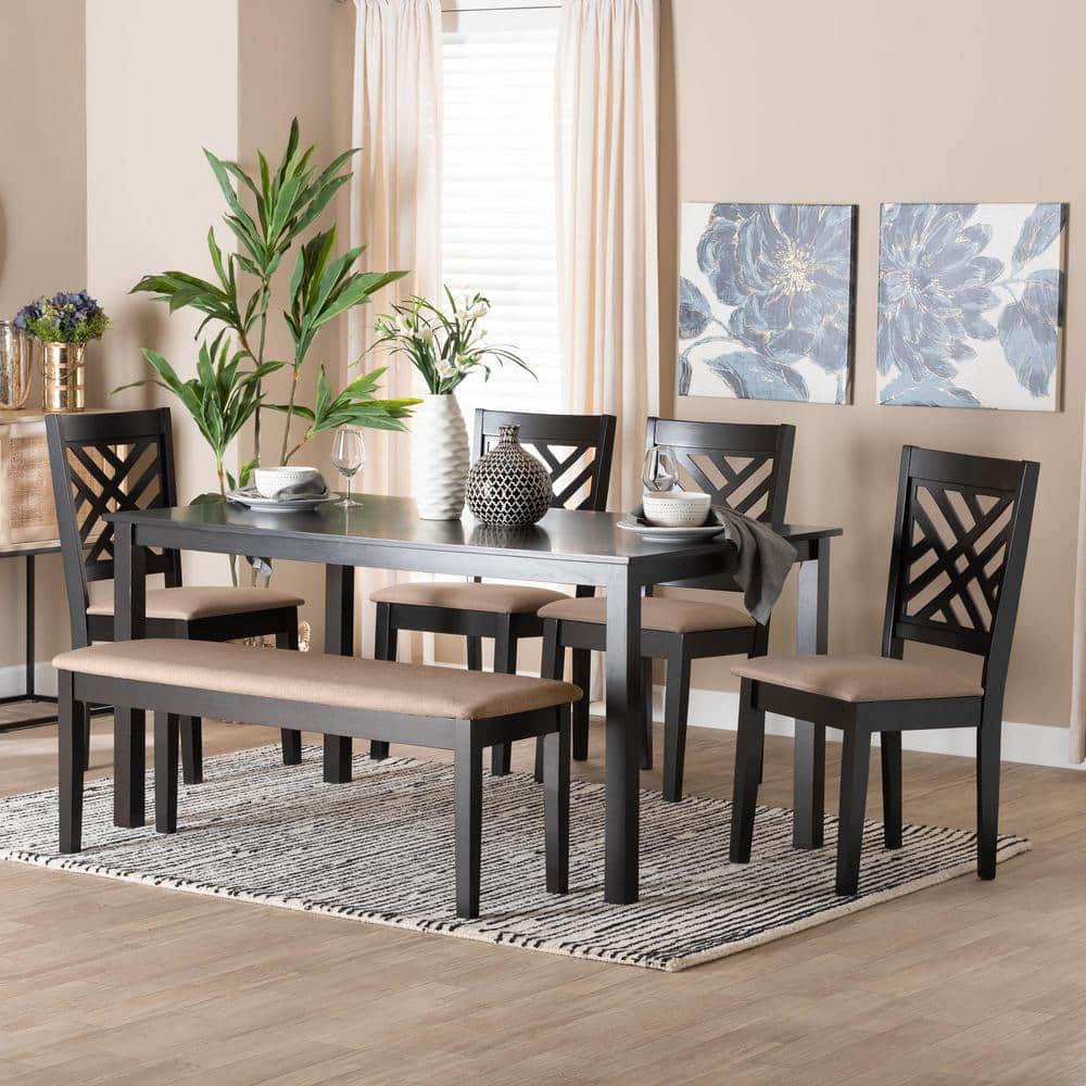 Gustavo 6-Piece Sand and Dark Brown Wood Top Dining Set price history on PriceWatchPro