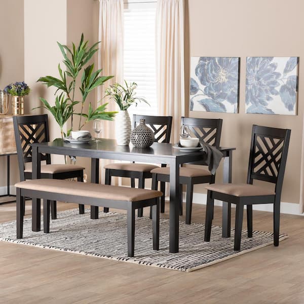 Gustavo 6-Piece Sand and Dark Brown Wood Top Dining Set