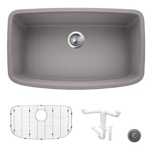 Valea 32 in. Undermount Single Bowl Metallic Gray Granite Composite Kitchen Sink Kit with Accessories