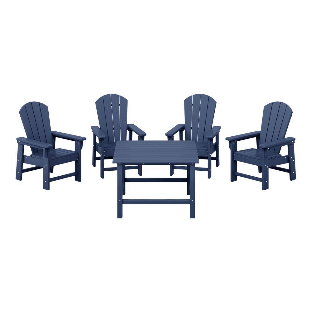 Children's Laguna Outdoor Patio All Weather Plastic 5-Piece Kids Adirondack Square Picnic Table Dining Set in Navy Blue price history on PriceWatchPro
