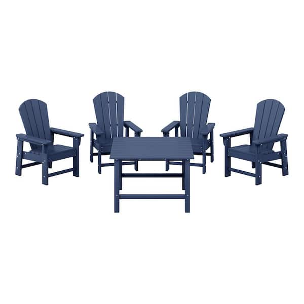 WESTIN OUTDOOR Children's Laguna Outdoor Patio All Weather Plastic 5-Piece Kids Adirondack Square Picnic Table Dining Set in Navy Blue