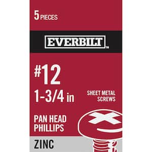#12 x 1-3/4 in. Zinc Plated Phillips Pan Head Sheet Metal Screw (5-Pack)
