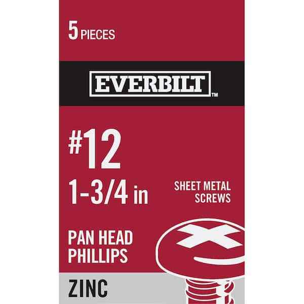 Everbilt #12 x 1-3/4 in. Zinc Plated Phillips Pan Head Sheet Metal Screw (5-Pack)