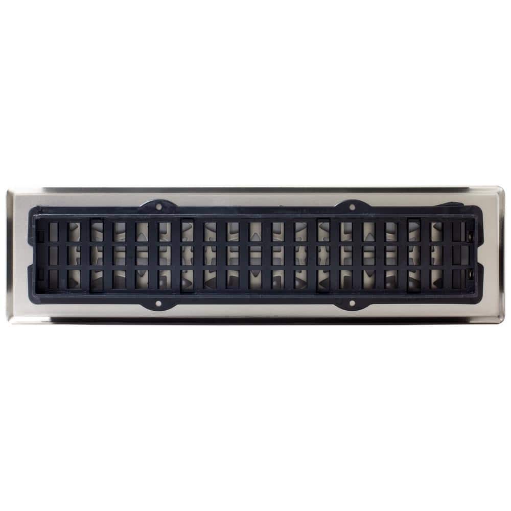 Brushed Nickel Rectangular Floor Register, 2x12 Inches