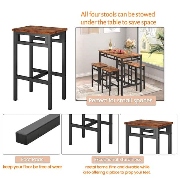 URTR 5-Piece Kitchen Counter Height Table Dining Set, Wood Top and Metal  Frame Bar Table with 4 Chairs, Dark Brown T-01236-P - The Home Depot