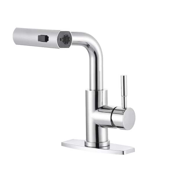 Modern Single Handle Pull Down Bar Faucet with 3-Modes Sprayer and Deckplate in Polished Chrome
