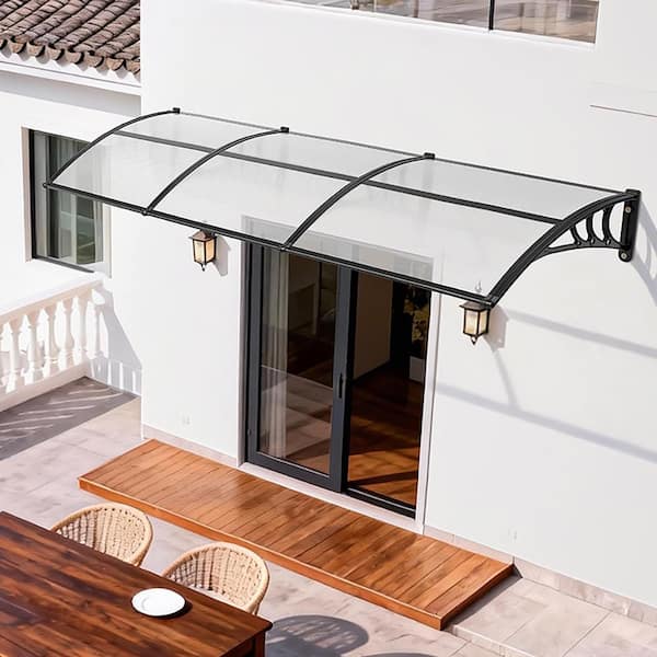 Awnings for Door Entrance, 38 x 117 in., Exterior Front Door Window Awnings with Drainage and ABS Bracket, Clear