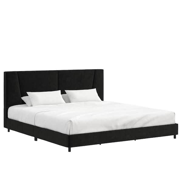 REALROOMS RealRooms Maverick Upholstered Bed, King Size Frame, Black Velvet