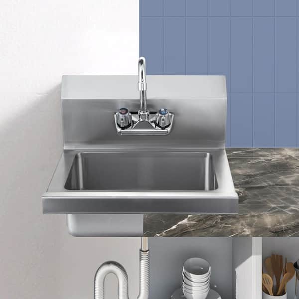 1 Compartment Commercial Hand Sink with Faucet Stainless Steel Sink Small Wall Mount Hand Basin 17 x 12.8 in.
