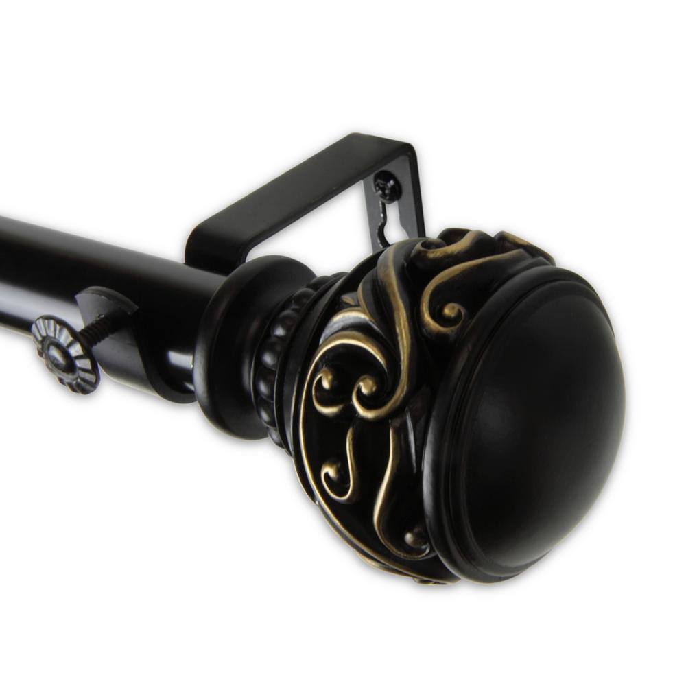 Black Steel Embossed Ball Curtain Pole with Ornate Finials