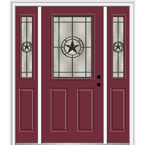 MMI Door Elegant Star 60 in. x 80 in. Left-Hand Inswing 1/2 Lite Decorative Glass Burgundy Painted Fiberglass Prehung Front Door