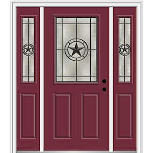 Elegant Star 64 in. x 80 in. Left-Hand Inswing 1/2 Lite Decorative Glass Burgundy Painted Fiberglass Prehung Front Door