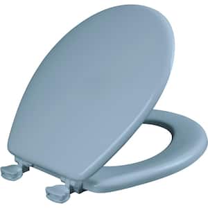 Round Enameled Wood Closed Front Toilet Seat in Sky Blue Removes for Easy Cleaning