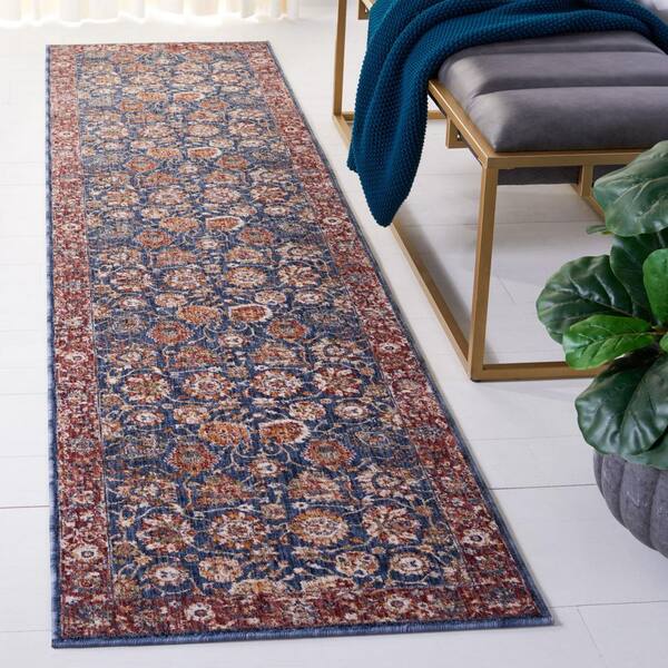 Heirloom 2 ft. x 8 ft. Navy/Rust Border Floral Runner Rug