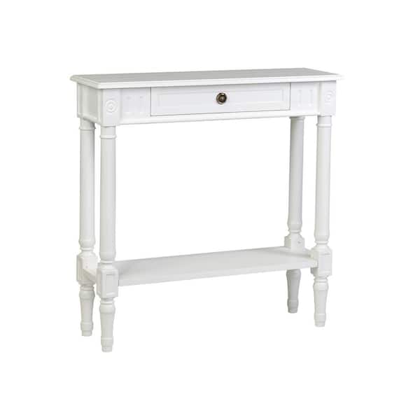 East At Main Marisol 31.5 in. White Standard Rectangle Bayur Wood Console Table with Drawer