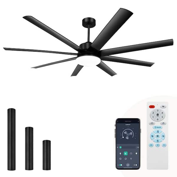72 in. Large Indoor Black Ceiling Fans with Lights and Remote for Living Room, Patio, 6 Speed Reversible Quiet DC Motor