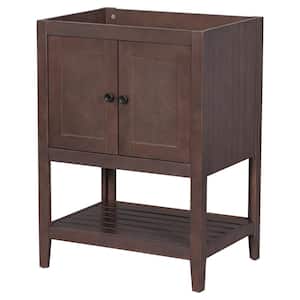 23.7 in. W x 17.8 in. D x 33 in. H Bath Vanity Cabinet without Top in Brown with Doors and Open Shelf