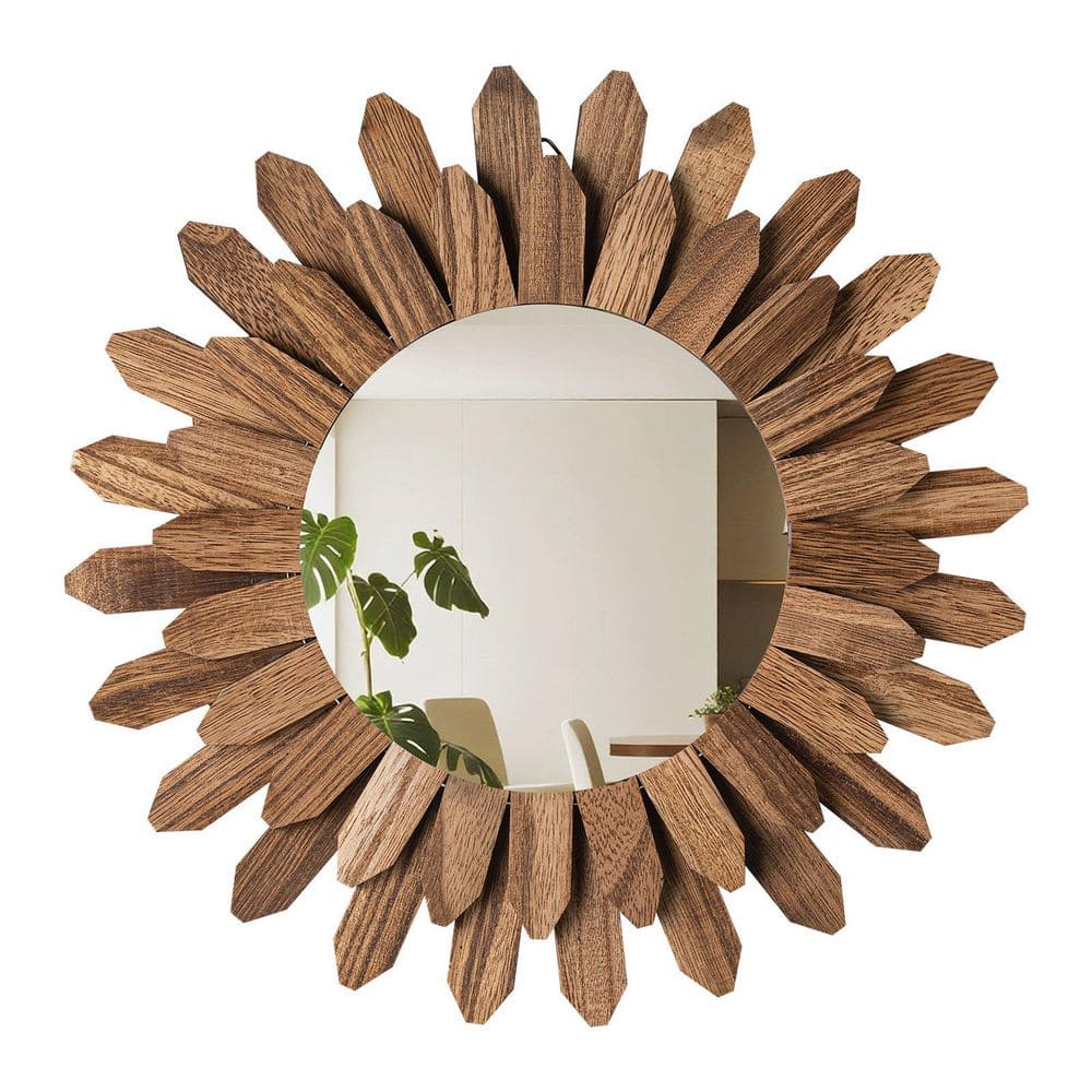 Wall Mirror Decorative, 12 in. W x 0.91 in. H, Rustic Wood Wall Decor Mirror with Sunburst Mirrors (Carbonized Black) price history on PriceWatchPro