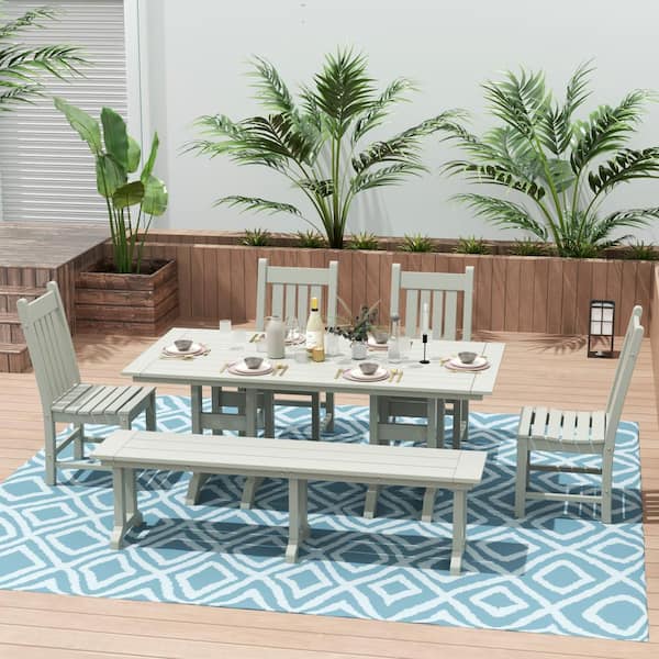 Hayes 65 in. Backless HDPE Plastic Trestle Outdoor Dining 2-Person Patio Garden Bench in Sand