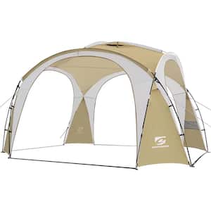 Khaki Tent with Side Wall, Ground Pegs, and Stability Poles, Sun Shelter Rainproof, Waterproof