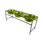Modern Triple Diner Feeder with Stainless Steel Cat/Dog Bowls, Corona Lime