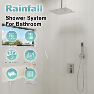 2-Spray Patterns with 2.0 GPM 12 in. Ceiling Mount Rain Shower Head Dual Shower Heads in Brushed Nickel