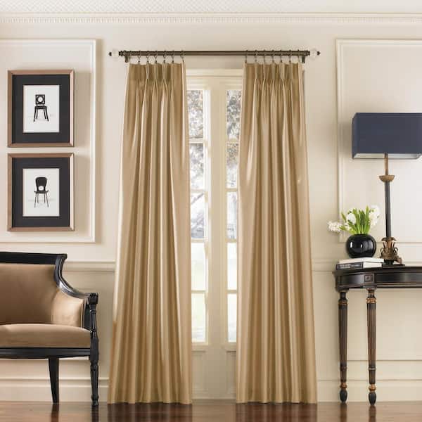 Sand Solid Pinch Pleat Room Darkening Curtain - 30 in. W x 132 in. L