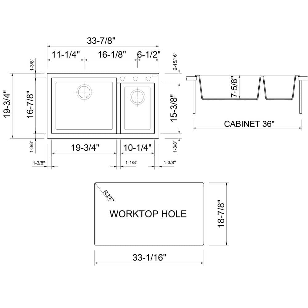 White 34" Double Bowl Drop-In Granite Composite Kitchen Sink