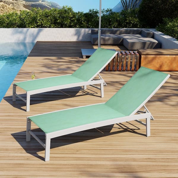 Pellebant Full Flat 2-Piece Aluminum Adjustable Outdoor Chaise Lounge in Green